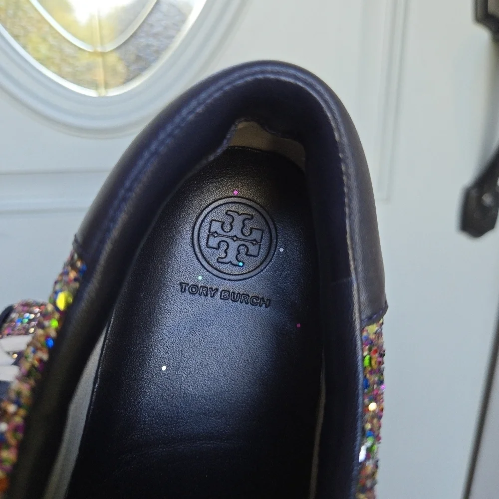 Tory Burch Carter Glitter Lace-Up Sneakers Leather
